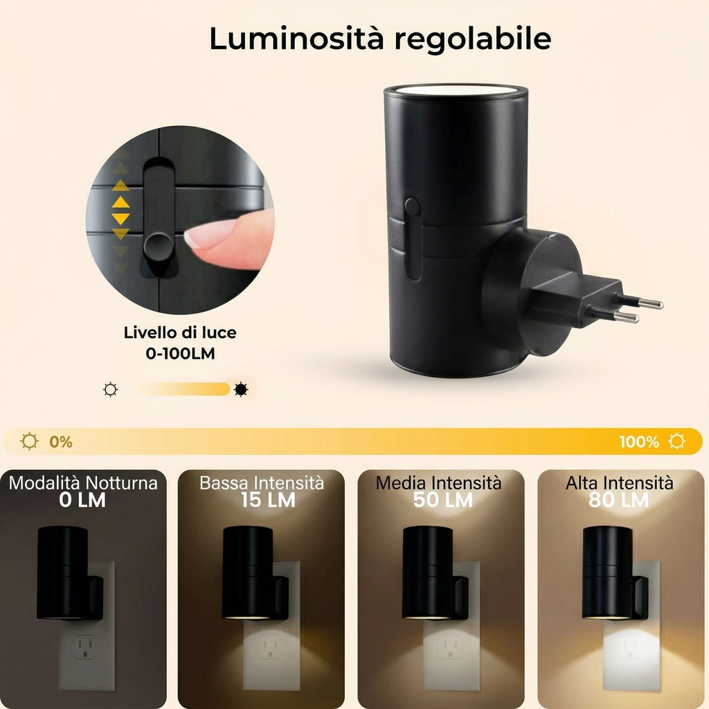 Lampada da Parete con Presa Sensore e Luminosità Regolabile Design Moderno