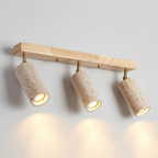 Plafoniera LED Design Moderno con Faretti Orientabili in Legno e Pietra