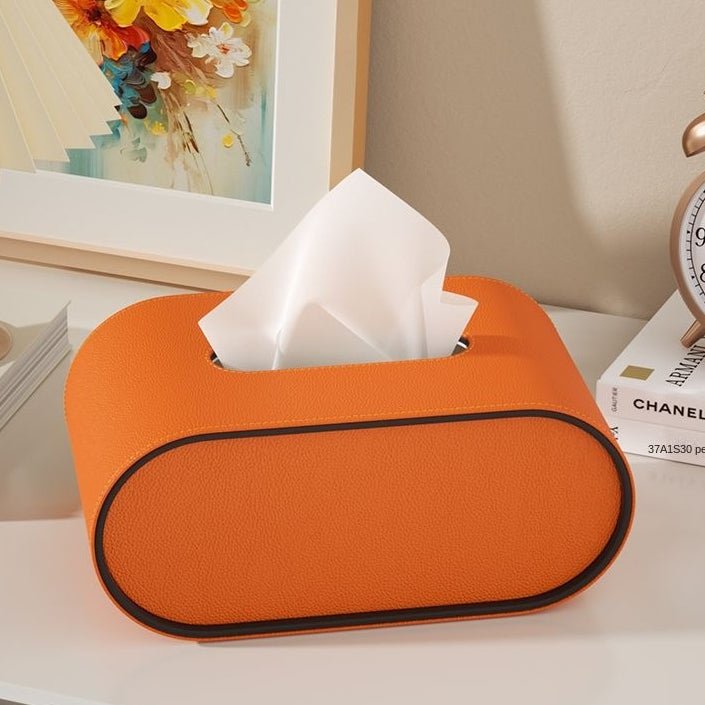 LIVANZA – Scatola per fazzoletti in pelle ovale di design per spazi abitativi eleganti