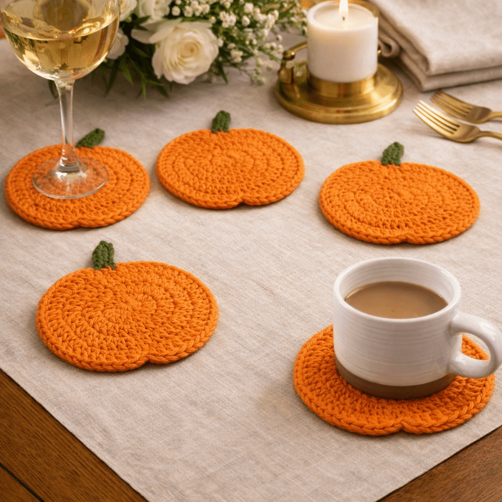 LOOMORA – Sottobicchieri in Crochet a Forma di Zucca Fatti a Mano per Decorazioni Autunnali