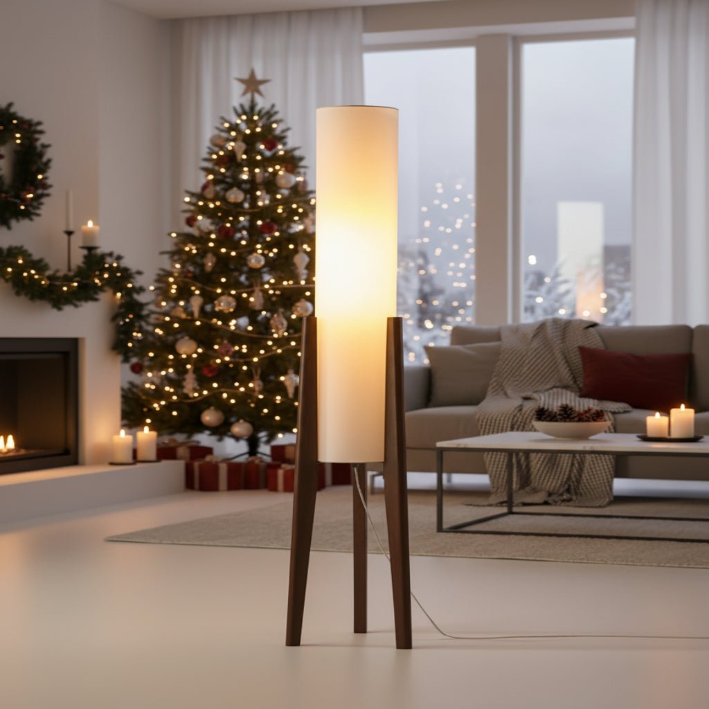 LUMISKA – Lampada da Terra in Noce Scandinavo con Illuminazione LED Dimmerabile