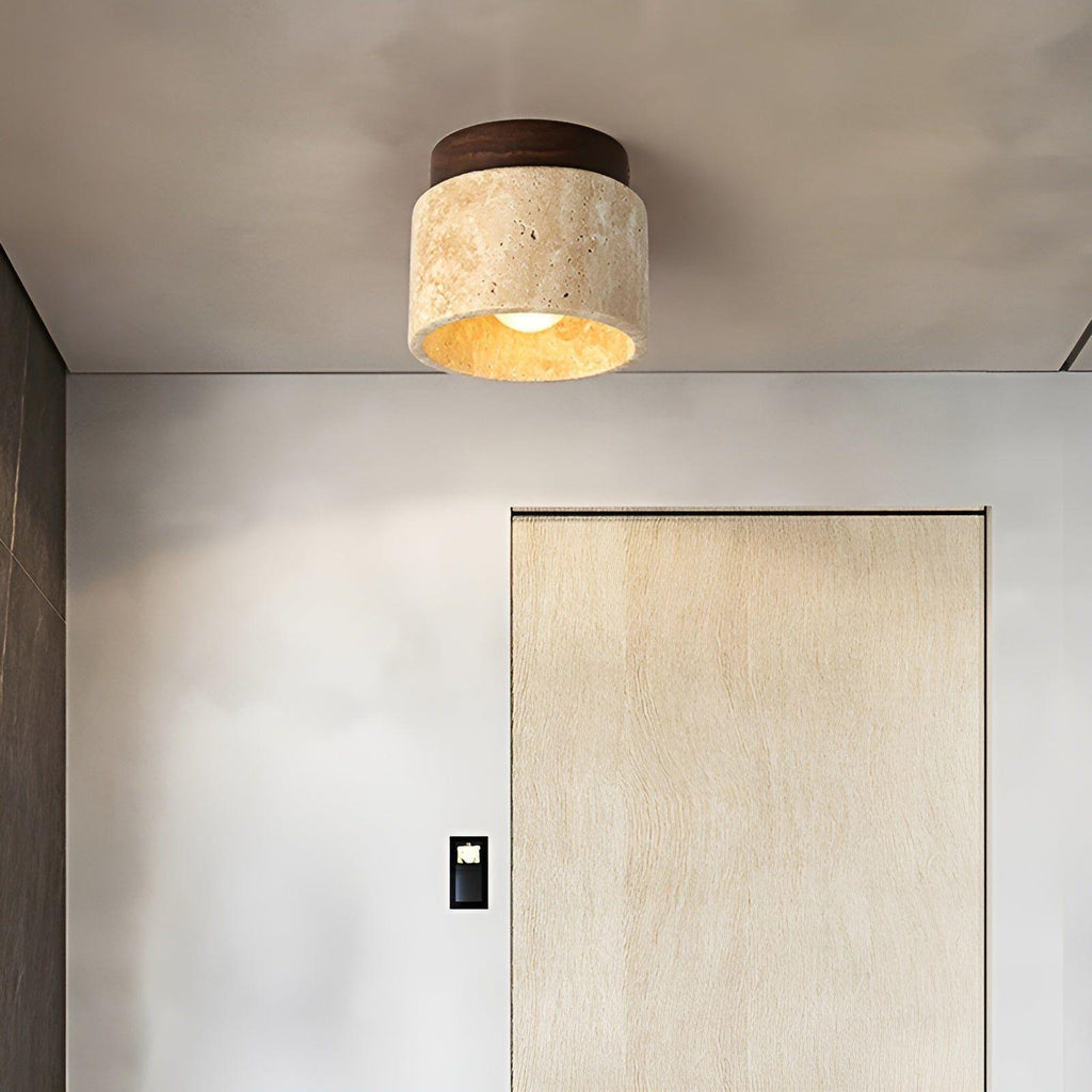 LumiStone - Wabi Sabi Marmo Giallo Lampada da Soffitto Giapponese