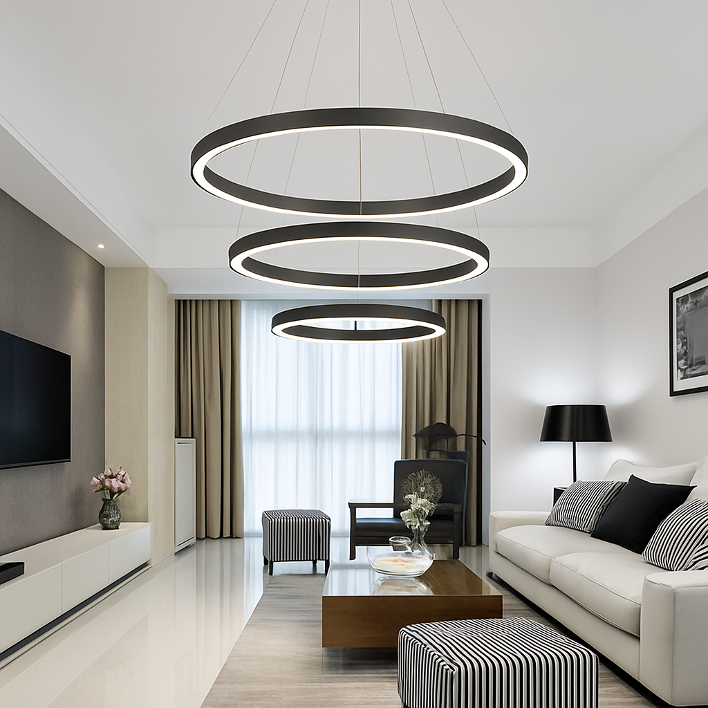 Lampadario di design a anelli sospesi a LED Deco
