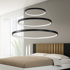 Design del lampadario con anelli intrecciati sospesi a LED