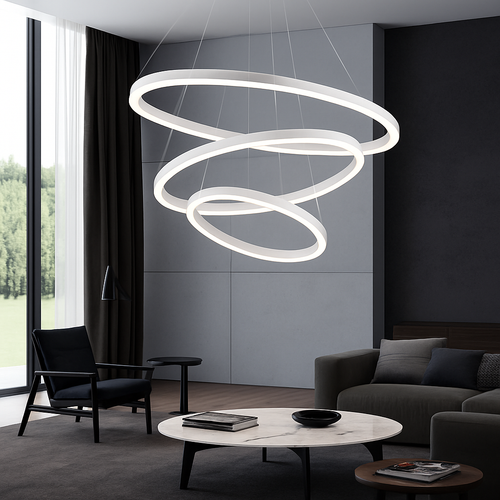 Design del lampadario con cerchi intrecciati (nero o bianco)