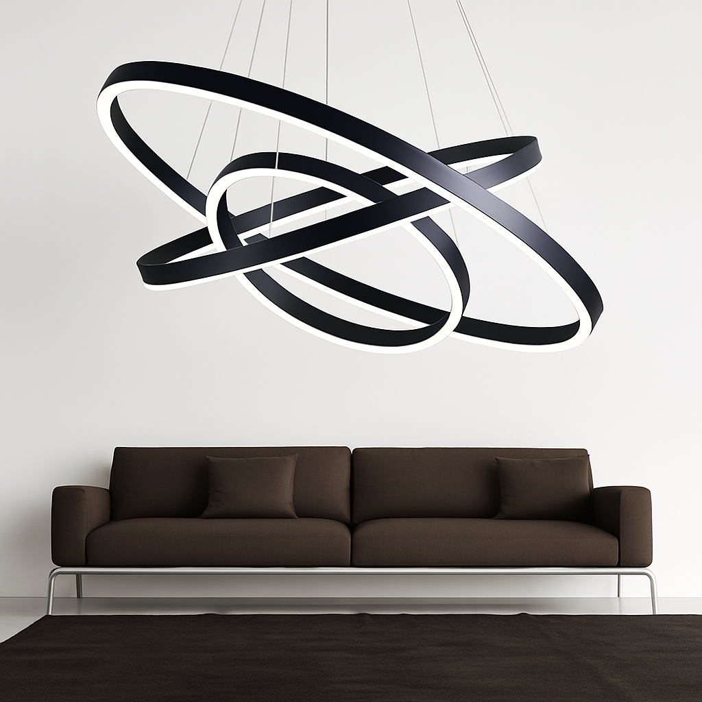 Design del lampadario con cerchi intrecciati (nero o bianco)