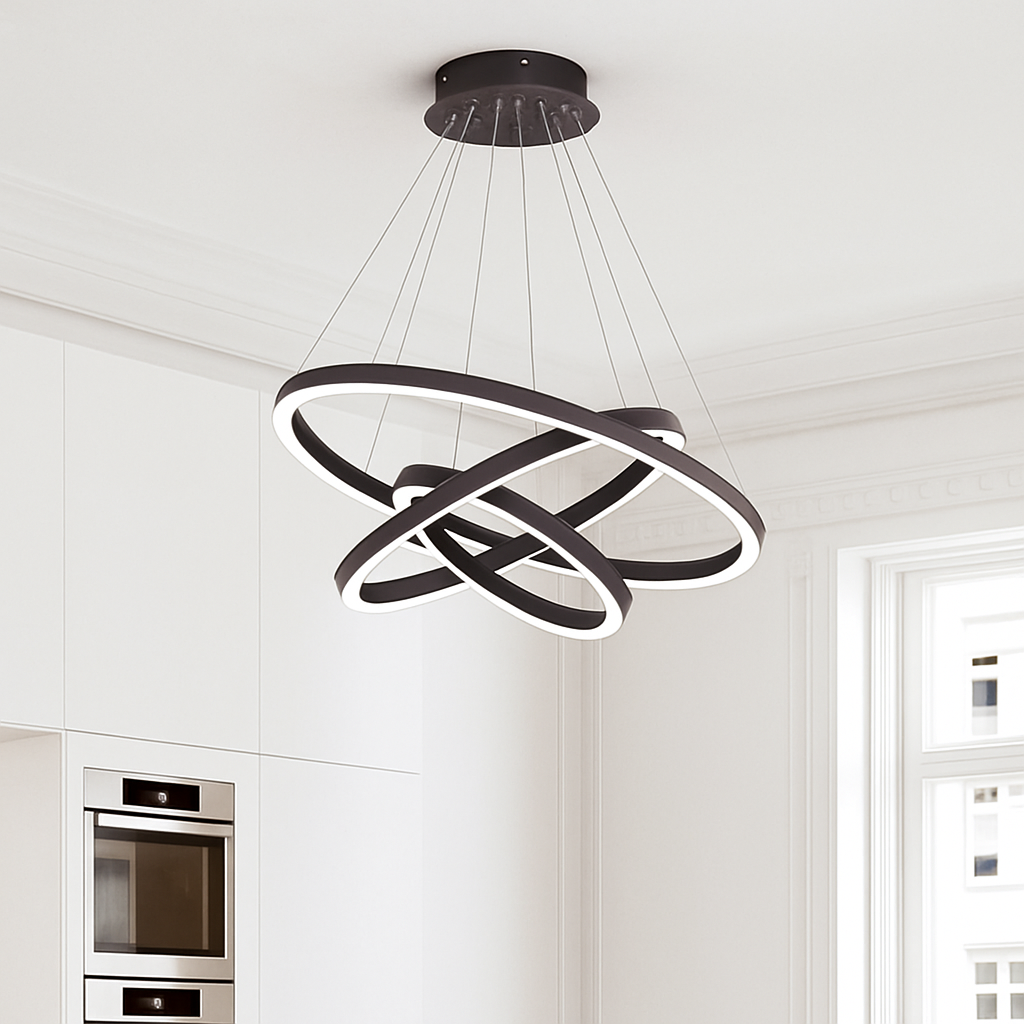 Design del lampadario con cerchi intrecciati (nero o bianco)