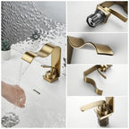 Rubinetto da lavabo lussuoso – Design elegante a cascata | Rubinetto da bagno di alta qualità in ottone spazzolato