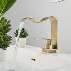 Rubinetto da lavabo lussuoso – Design elegante a cascata | Rubinetto da bagno di alta qualità in ottone spazzolato
