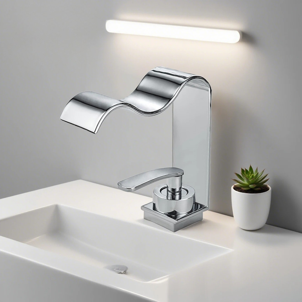 Rubinetto da lavabo lussuoso – Design elegante a cascata | Rubinetto da bagno di alta qualità in ottone spazzolato