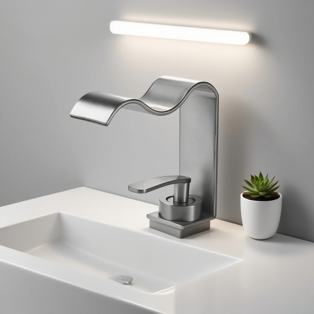 Rubinetto da lavabo lussuoso – Design elegante a cascata | Rubinetto da bagno di alta qualità in ottone spazzolato