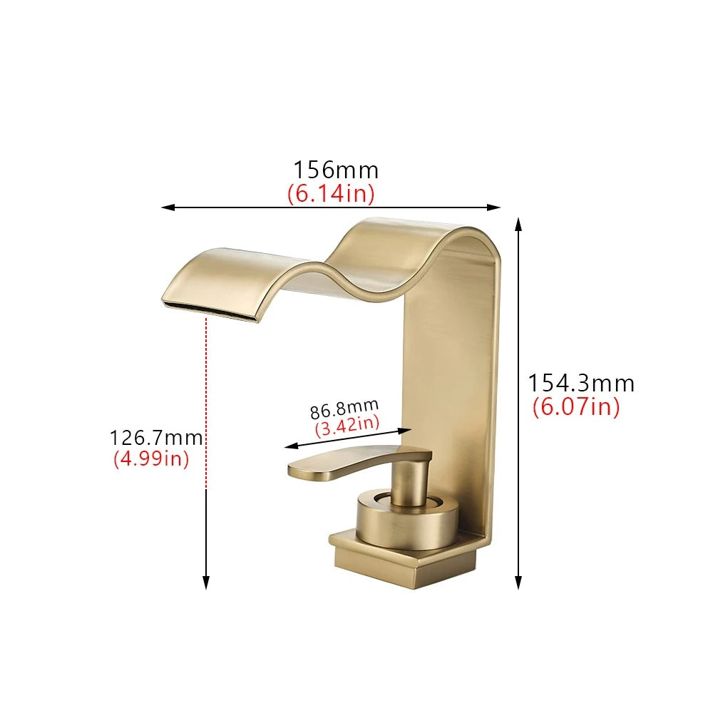 Rubinetto da lavabo lussuoso – Design elegante a cascata | Rubinetto da bagno di alta qualità in ottone spazzolato