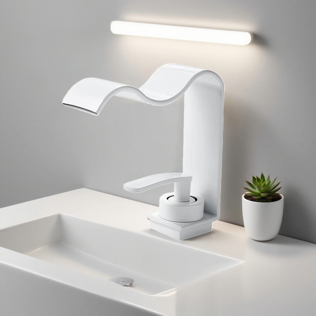 Rubinetto da lavabo lussuoso – Design elegante a cascata | Rubinetto da bagno di alta qualità in ottone spazzolato