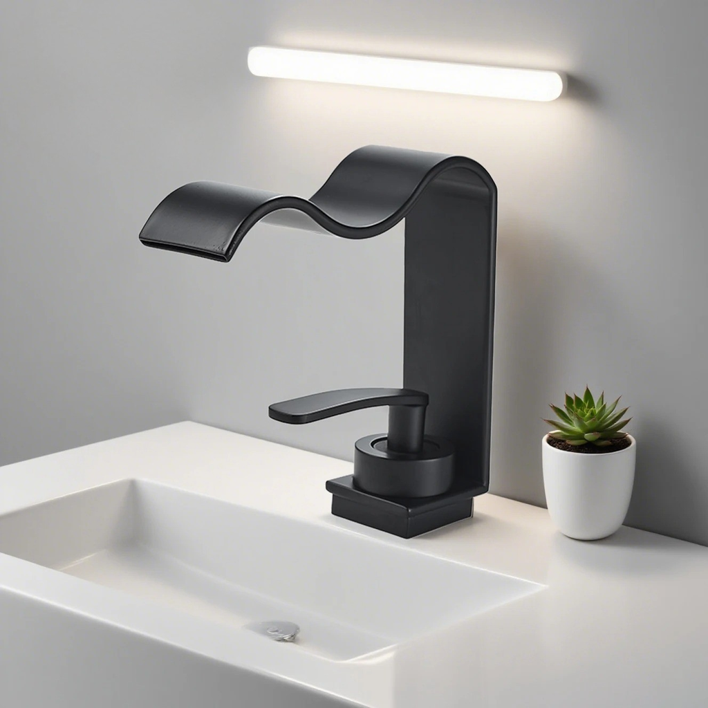Rubinetto da lavabo lussuoso – Design elegante a cascata | Rubinetto da bagno di alta qualità in ottone spazzolato