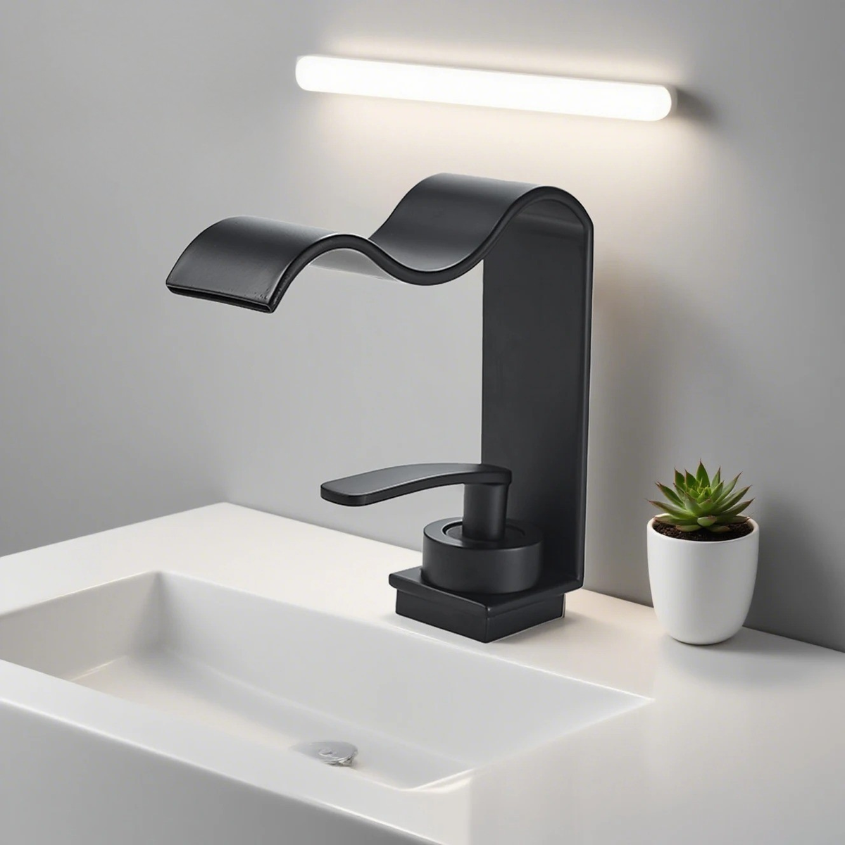 Rubinetto da lavabo lussuoso – Design elegante a cascata | Rubinetto da bagno di alta qualità in ottone spazzolato