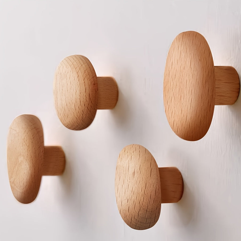 Set di Ganci da Muro in Legno Forma Rotonda Ganci per Cappotti da Montare a Muro