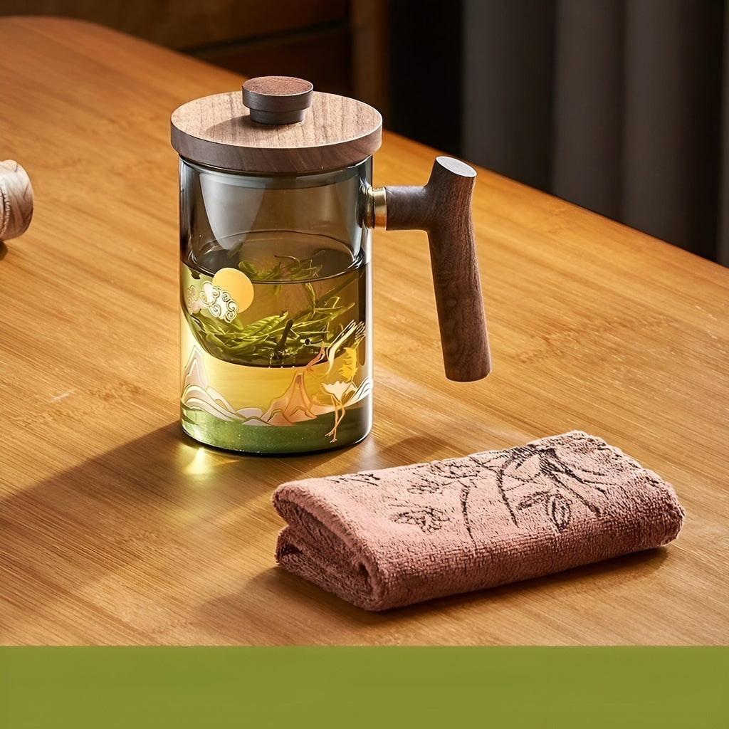 Tazza da tè in vetro con manico in legno – Resistente al calore & con filtro per tè | Ideale per la casa