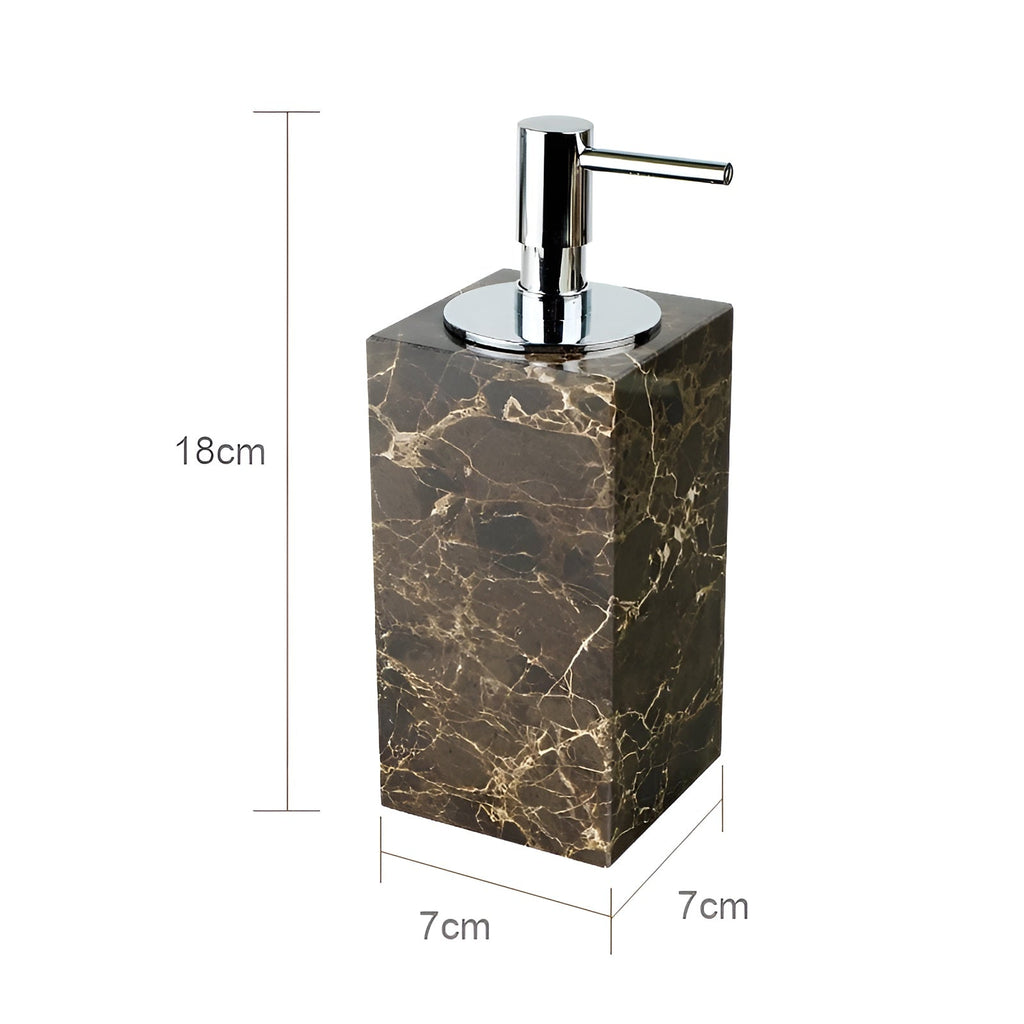 Set da bagno in marmo Emperador – Dispenser di sapone, porta sapone e accessorio per profumo di lusso | Accessori eleganti per il bagno