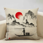 FujiVista – Fodera per cuscino con design Ukiyo-e del Monte Fuji per un arredamento artistico