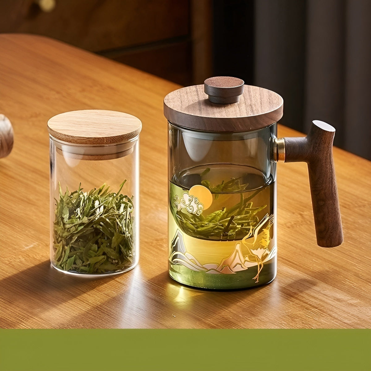 Tazza da tè in vetro con manico in legno – Resistente al calore & con filtro per tè | Ideale per la casa