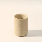 Porta spazzolini in pietra naturale – con dispenser di sapone e vassoio | Eleganti accessori da bagno in travertino