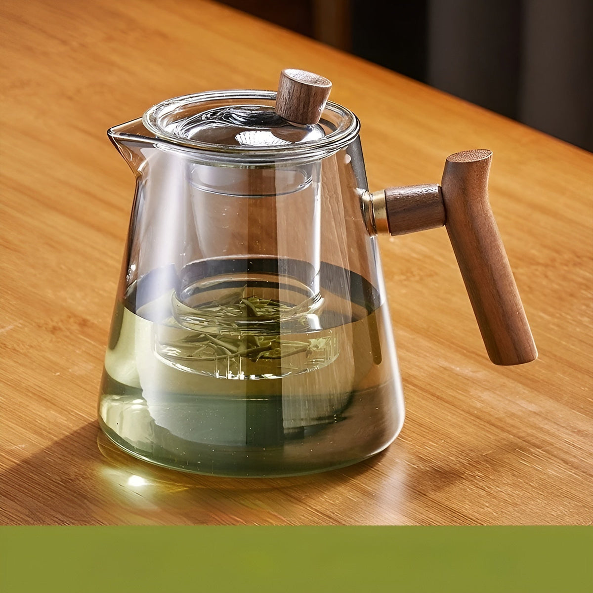 Tazza da tè in vetro con manico in legno – Resistente al calore & con filtro per tè | Ideale per la casa
