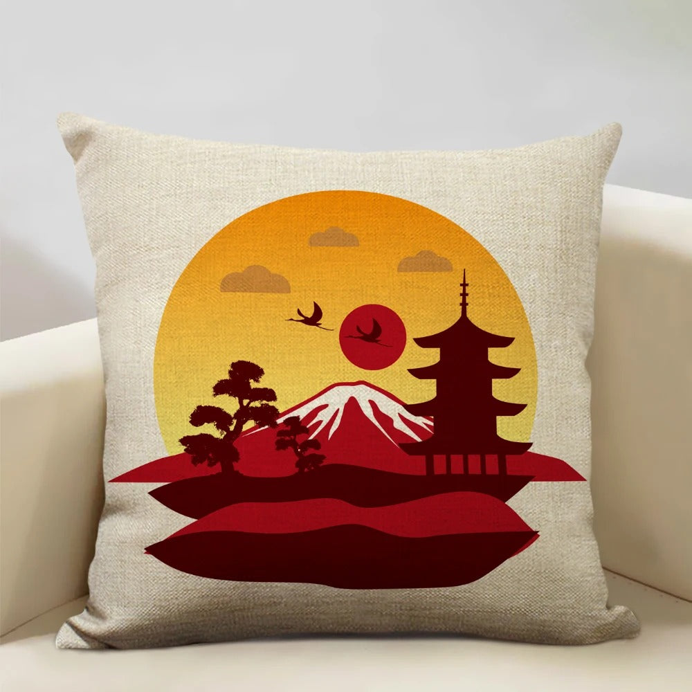 FujiVista – Fodera per cuscino con design Ukiyo-e del Monte Fuji per un arredamento artistico