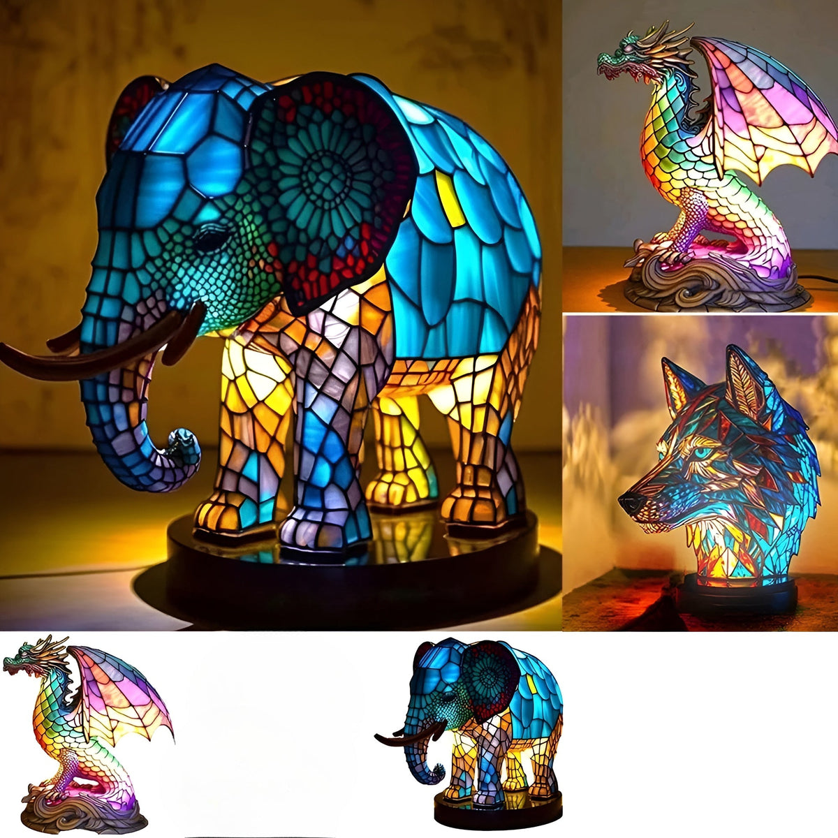 Lampada da tavolo con motivo animale – Drago o Elefante | Ideale per camera da letto e soggiorno