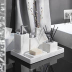 Set da Bagno in Marmo Bianco – Dispenser per Sapone, Porta Sapone, Spazzola per WC & Vassoio | Eleganti Accessori da Bagno