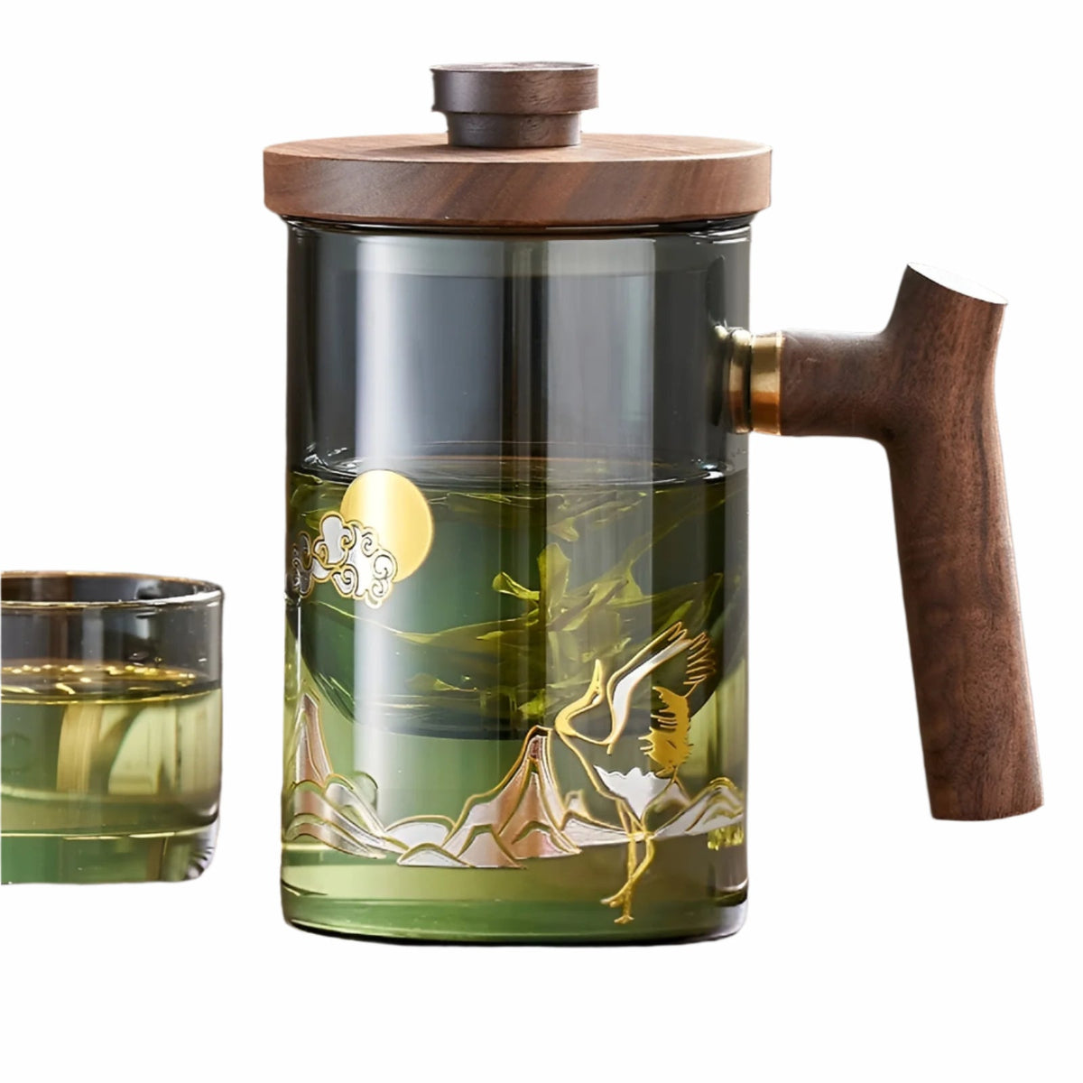 Tazza da tè in vetro con manico in legno – Resistente al calore & con filtro per tè | Ideale per la casa