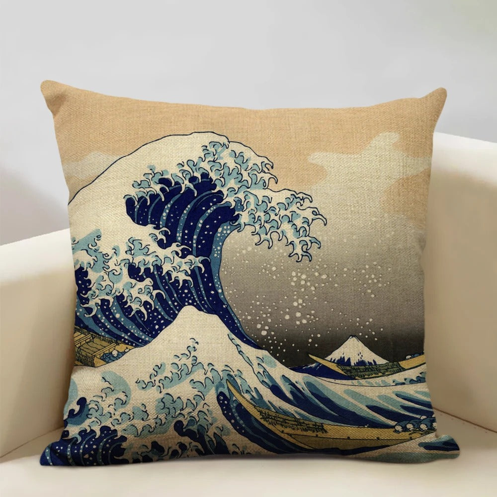 FujiVista – Fodera per cuscino con design Ukiyo-e del Monte Fuji per un arredamento artistico