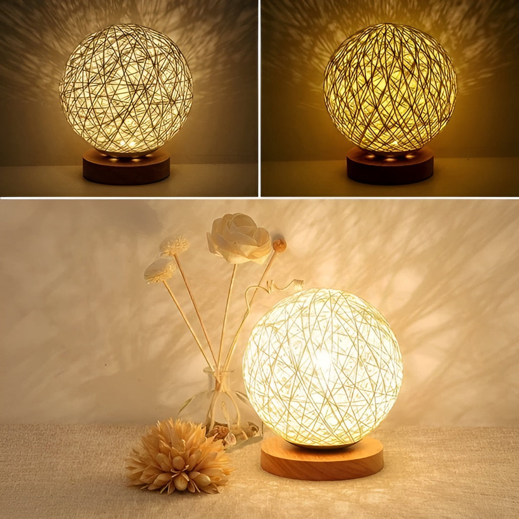 TwineGlow Light - Moderna lampada da tavolo in rattan ricaricabile USB
