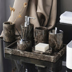 Set da bagno in marmo Emperador – Dispenser di sapone, porta sapone e accessorio per profumo di lusso | Accessori eleganti per il bagno