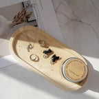 Porta spazzolini in pietra naturale – con dispenser di sapone e vassoio | Eleganti accessori da bagno in travertino