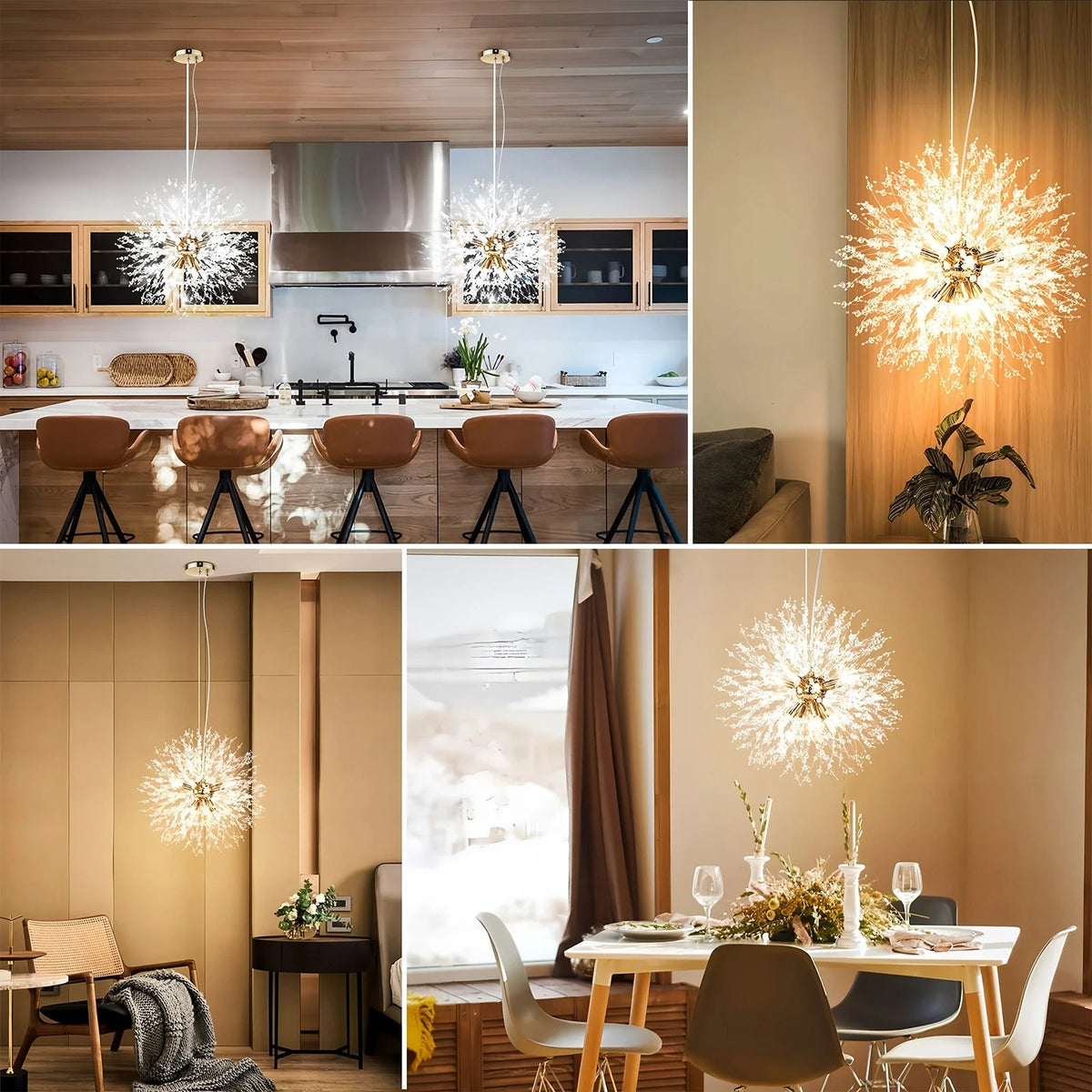 Lampadario LED con sfere di cristallo – Effetto Dente di Leone scintillante | Illuminazione elegante per soggiorno e sala da pranzo