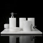 Set da Bagno in Marmo Bianco – Dispenser per Sapone, Porta Sapone, Spazzola per WC & Vassoio | Eleganti Accessori da Bagno