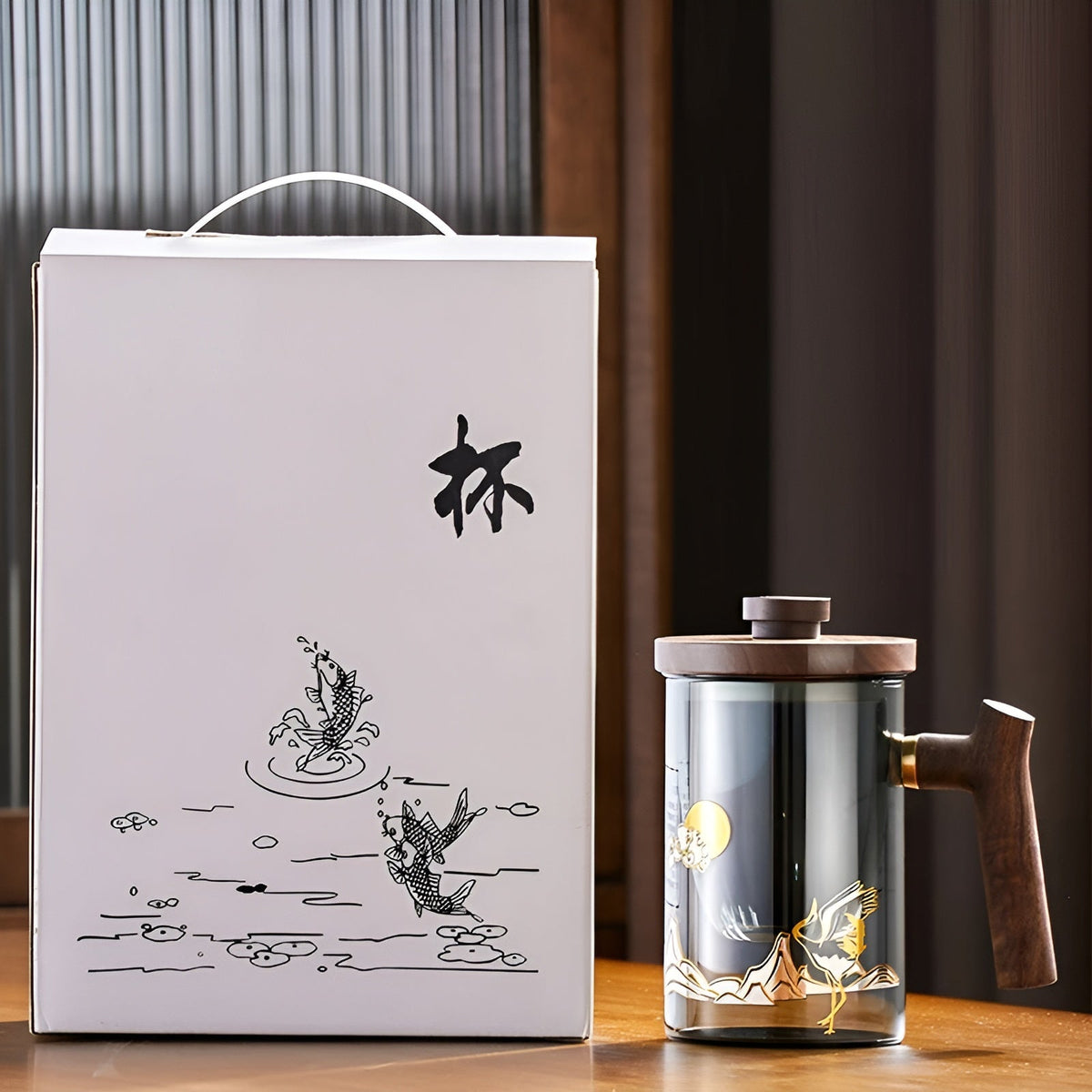 Tazza da tè in vetro con manico in legno – Resistente al calore & con filtro per tè | Ideale per la casa
