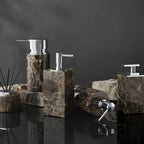 Set da bagno in marmo Emperador – Dispenser di sapone, porta sapone e accessorio per profumo di lusso | Accessori eleganti per il bagno