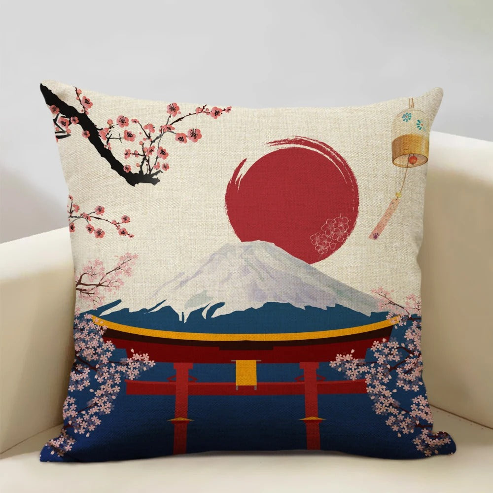 FujiVista – Fodera per cuscino con design Ukiyo-e del Monte Fuji per un arredamento artistico