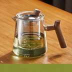 Tazza da tè in vetro con manico in legno – Resistente al calore & con filtro per tè | Ideale per la casa