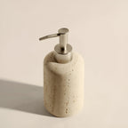 Porta spazzolini in pietra naturale – con dispenser di sapone e vassoio | Eleganti accessori da bagno in travertino