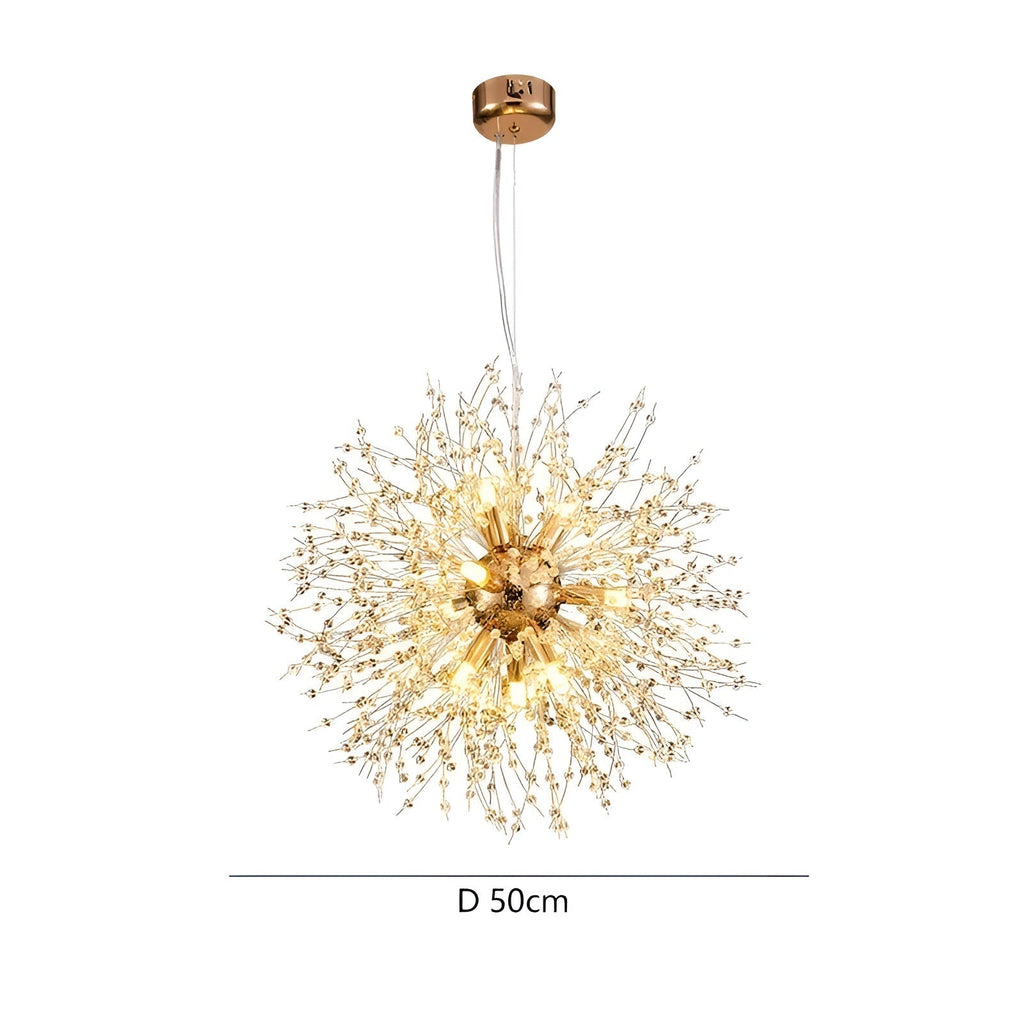 Lampadario LED con sfere di cristallo – Effetto Dente di Leone scintillante | Illuminazione elegante per soggiorno e sala da pranzo
