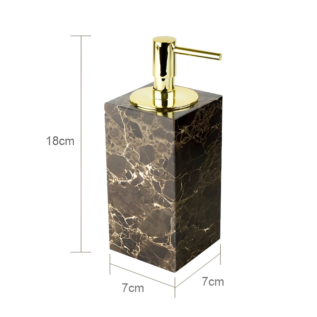 Set da bagno in marmo Emperador – Dispenser di sapone, porta sapone e accessorio per profumo di lusso | Accessori eleganti per il bagno