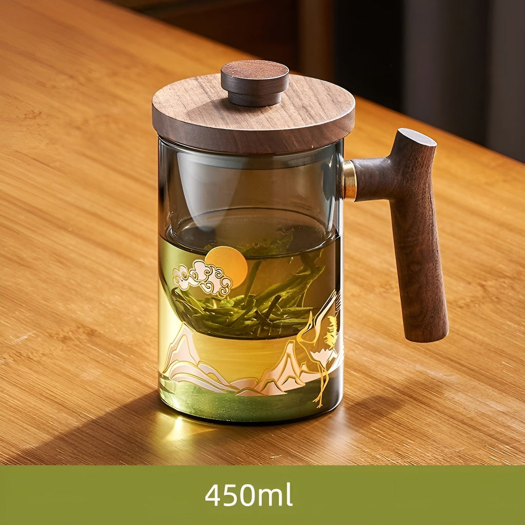 Tazza da tè in vetro con manico in legno – Resistente al calore & con filtro per tè | Ideale per la casa