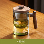 Tazza da tè in vetro con manico in legno – Resistente al calore & con filtro per tè | Ideale per la casa