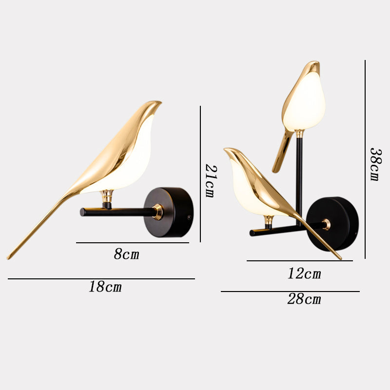 Moderna lampada da parete LED a forma di uccello