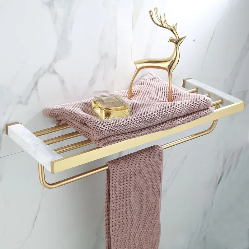 Set di accessori per doccia da bagno in marmo e ottone di lusso con finitura oro spazzolato