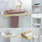 Set di accessori per doccia da bagno in marmo e ottone di lusso con finitura oro spazzolato
