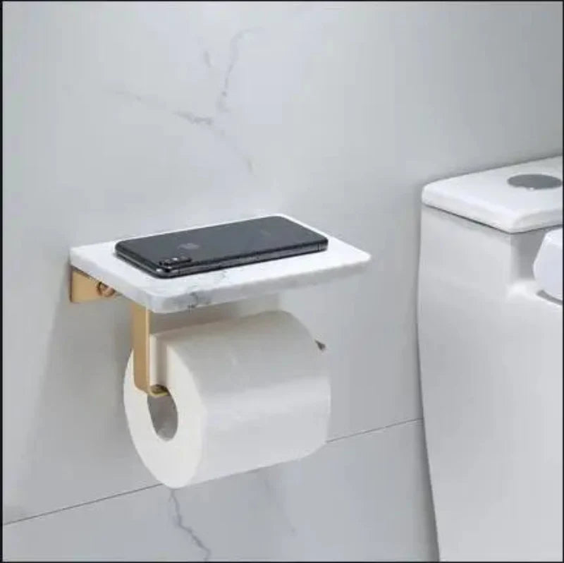 Set di accessori per doccia da bagno in marmo e ottone di lusso con finitura oro spazzolato