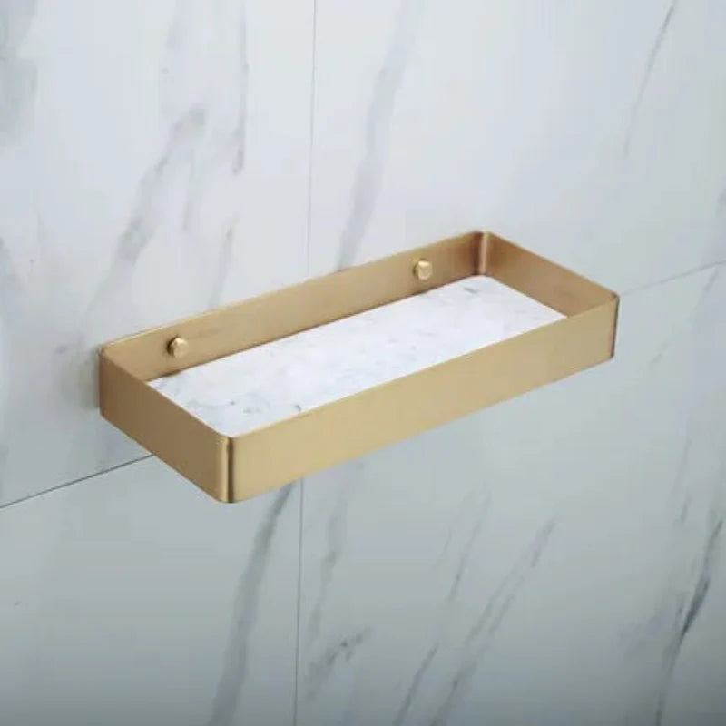 Set di accessori per doccia da bagno in marmo e ottone di lusso con finitura oro spazzolato